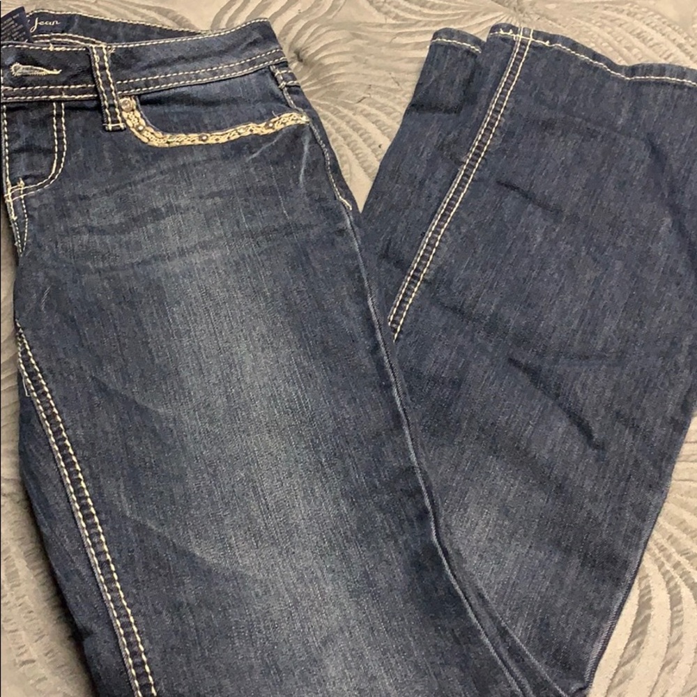 Dark wash boot leg jeans